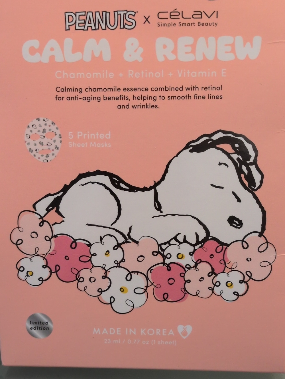 PEANUTS x célavi Calm & Renew Sheet Mask - 5 pack